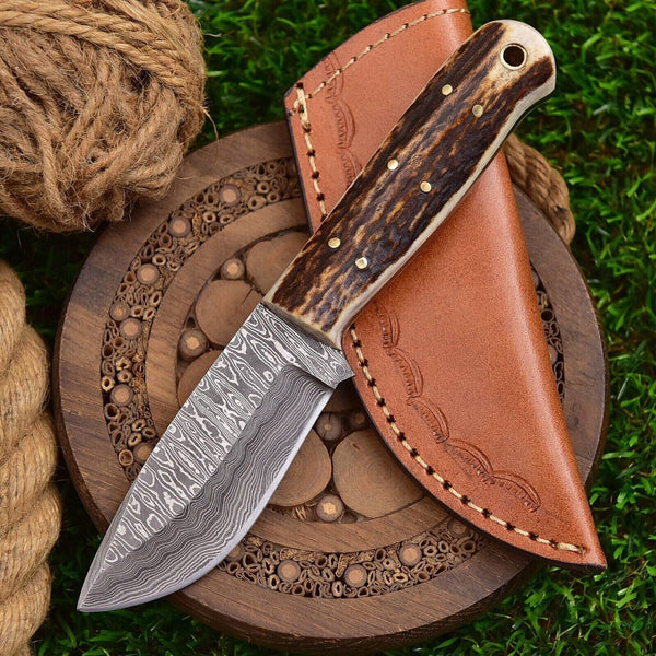 Custom Handmade Damascus Hunting Skinning Knife