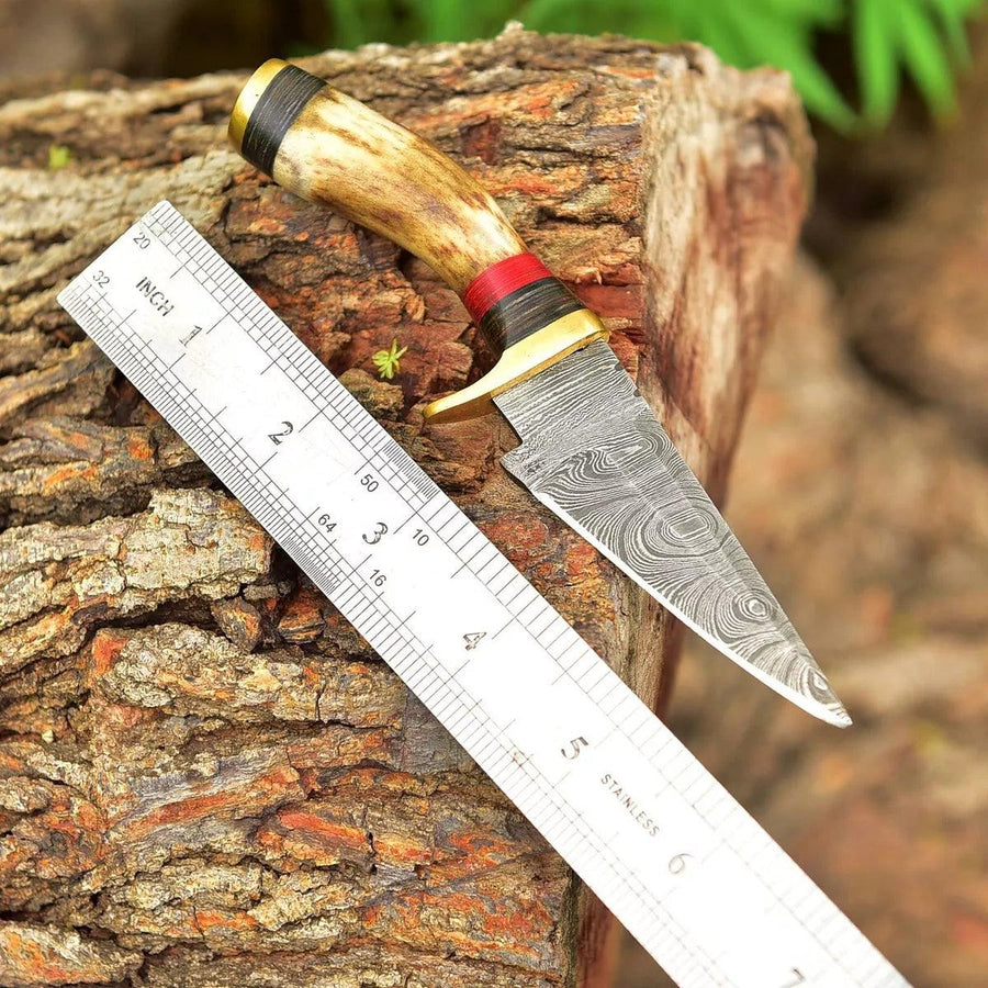 Stag Antler Damascus Steel Skinning Knife
