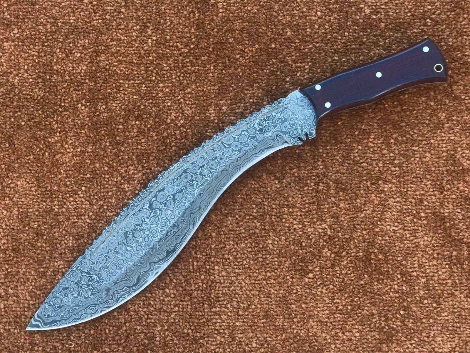 Micarta Damascus Kukri Knife With Leather Sheath