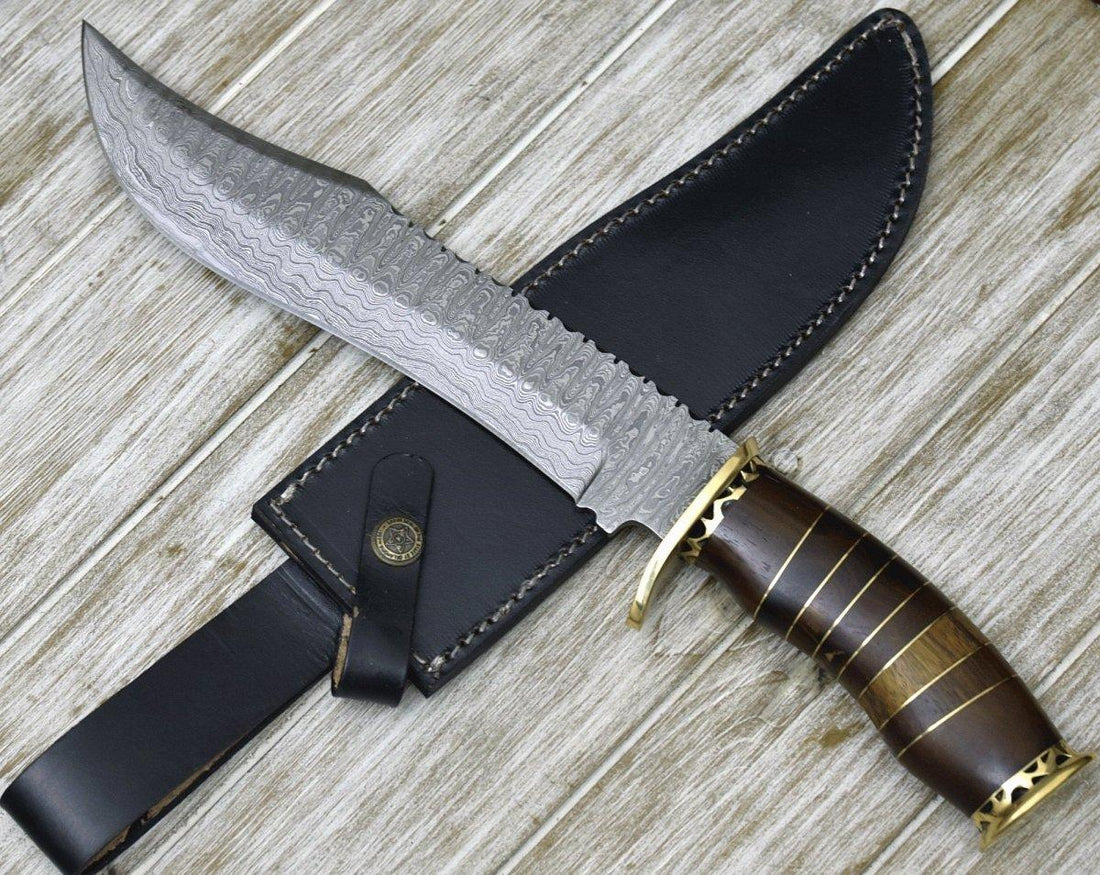 Rosewood Mosaic Damascus Bowie Knife