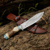 Turquoise Antler Damascus Bowie